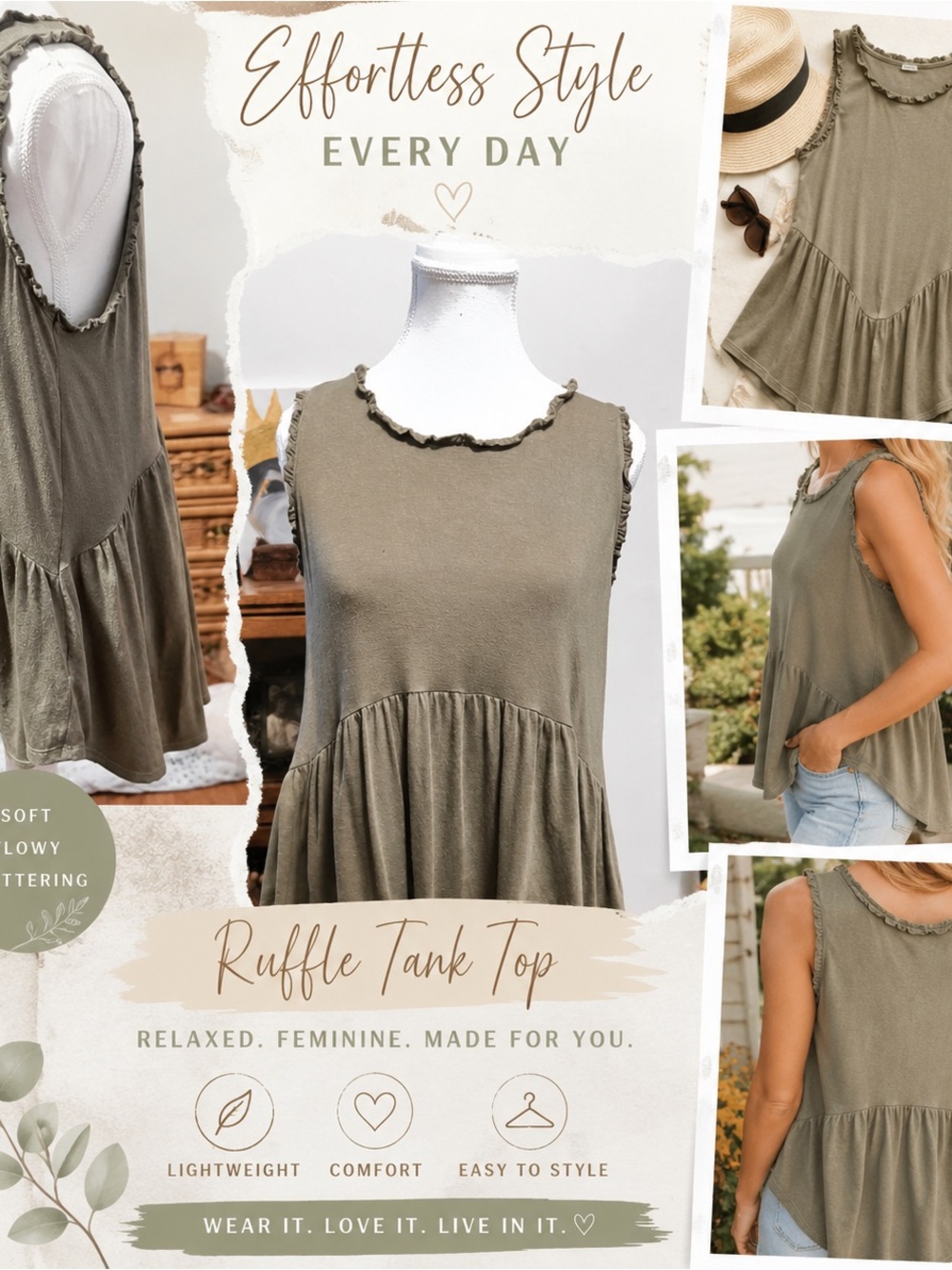 Mossimo Supply Co. Ruffle Tank Top in Olive